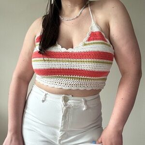 NWT Aerie Striped Crochet Halter Top